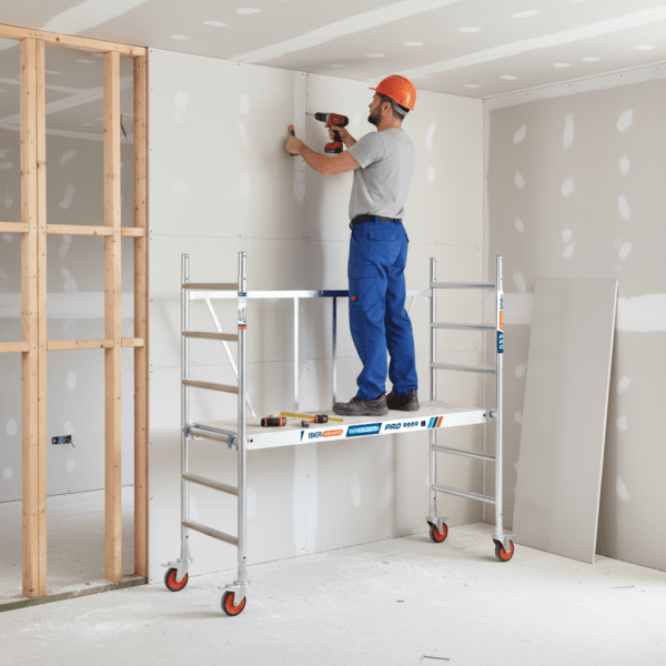 Andamio 40254 siendo usado por un obrero en el interior de una vivienda
