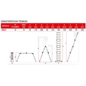 Escalera articulada multiuso EA614 n° peldaños 14 - Imagen 4