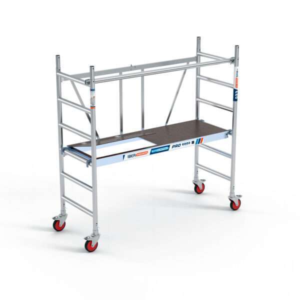 Andamio Plegable Aluminio 3.00 m de Altura de Trabajo. Plataforma con Trampilla y Barandilla Seguridad