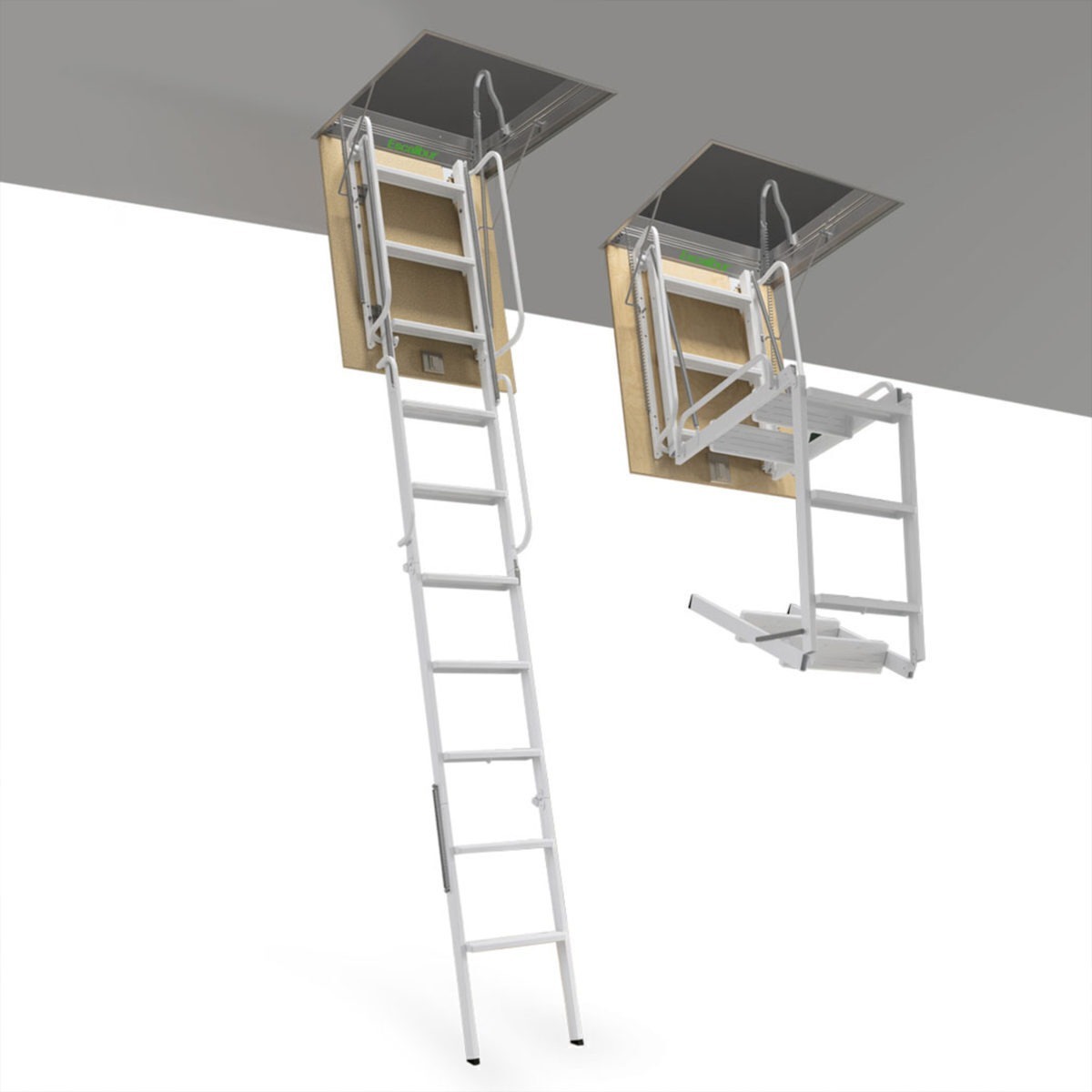 escalera-escamoteable-para-techo-RE103 Escalera para techos desplegable en 4 tramos de acero 70x100 cm - Imagen 1