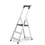 Escalera de tijera en aluminio de 3 peldaños con bandeja de herramientas