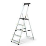 Escalera de tijera en aluminio de 5 peldaños con bandeja de herramientas