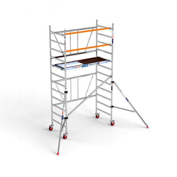 Andamio plegable de aluminio 90x190 - 4,70 m alt. trabajo plataforma con trampilla + estabilizadores