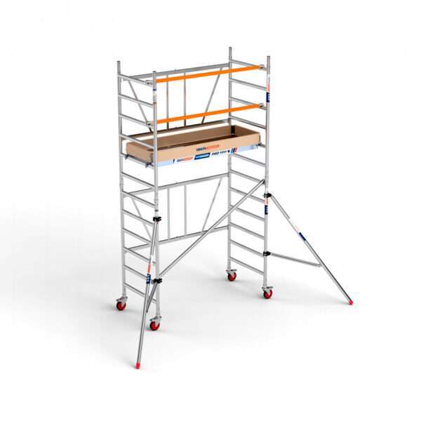 Andamios plegables de aluminio 90x190 - 4,70 m alt. trabajo plataforma con trampilla + estabilizadores + rodapiés