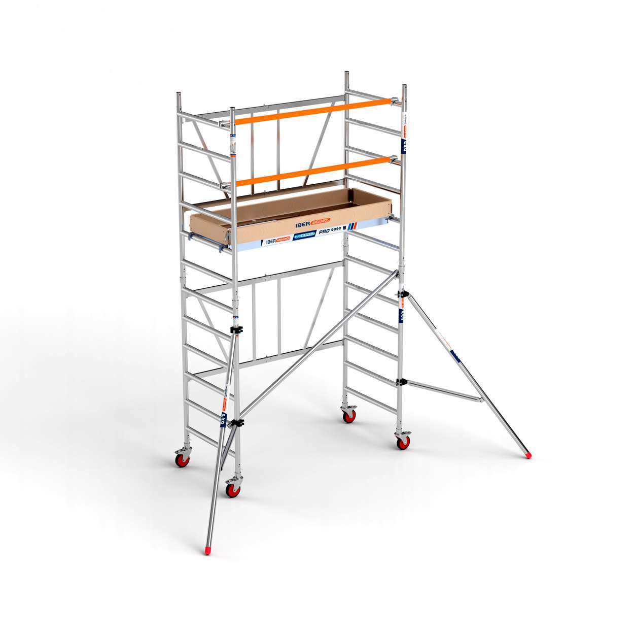 Andamio plegable de aluminio 90x190 - 4,70 m alt. trabajo plataforma con trampilla + estabilizadores + rodapiés Andamios plegables de aluminio 90x190 - 4,70 m alt. trabajo plataforma con trampilla + estabilizadores + rodapiés