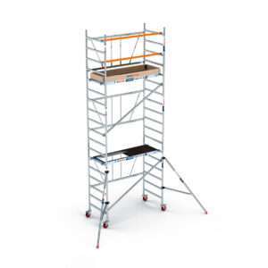 Andamio plegable de aluminio 90x190 - 6,50 m alt. trabajo plataforma CT + estabilizadores + rodapiés