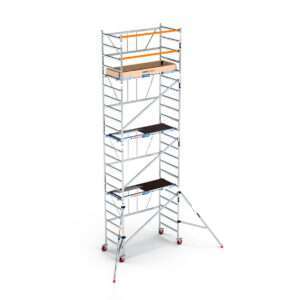 Andamio plegable de aluminio 90x190 - 7,50 m alt. trabajo plataforma CT + estabilizadores + rodapiés