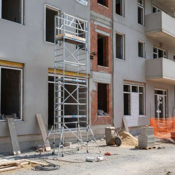 Andamio Easy Compact 1+2+3+3 siendo usado en una obra en exterior