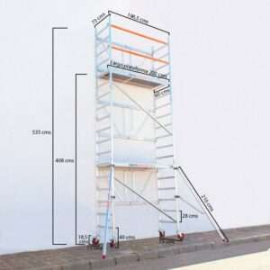Andamio plegable de aluminio 75×190 – 6,50 m alt. trabajo con estabilizadores y rodapié - Imagen 4