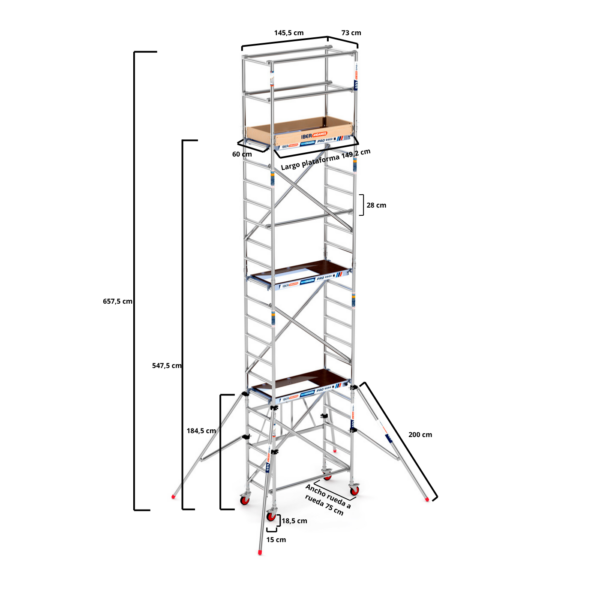 Andamio plegable COMPACT MÓDULO 1+2+3+4 - 75x150x7,50 - m Altura de trabajo Plat. CT