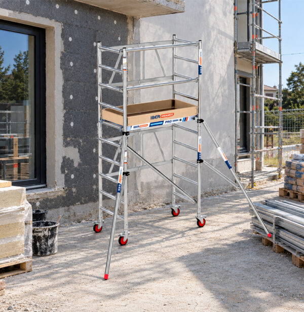 Andamio Plegable de Aluminio COMPACT MÓDULO 1+1 (75x150 cm) - Altura de Trabajo 3,8 m y 2 estabilizadores
