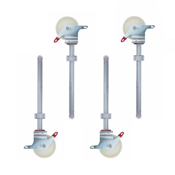 Pack de 4 Ruedas de NYLON de 200 mm con husillo de aluminio regulable. Carga hasta 800 kg